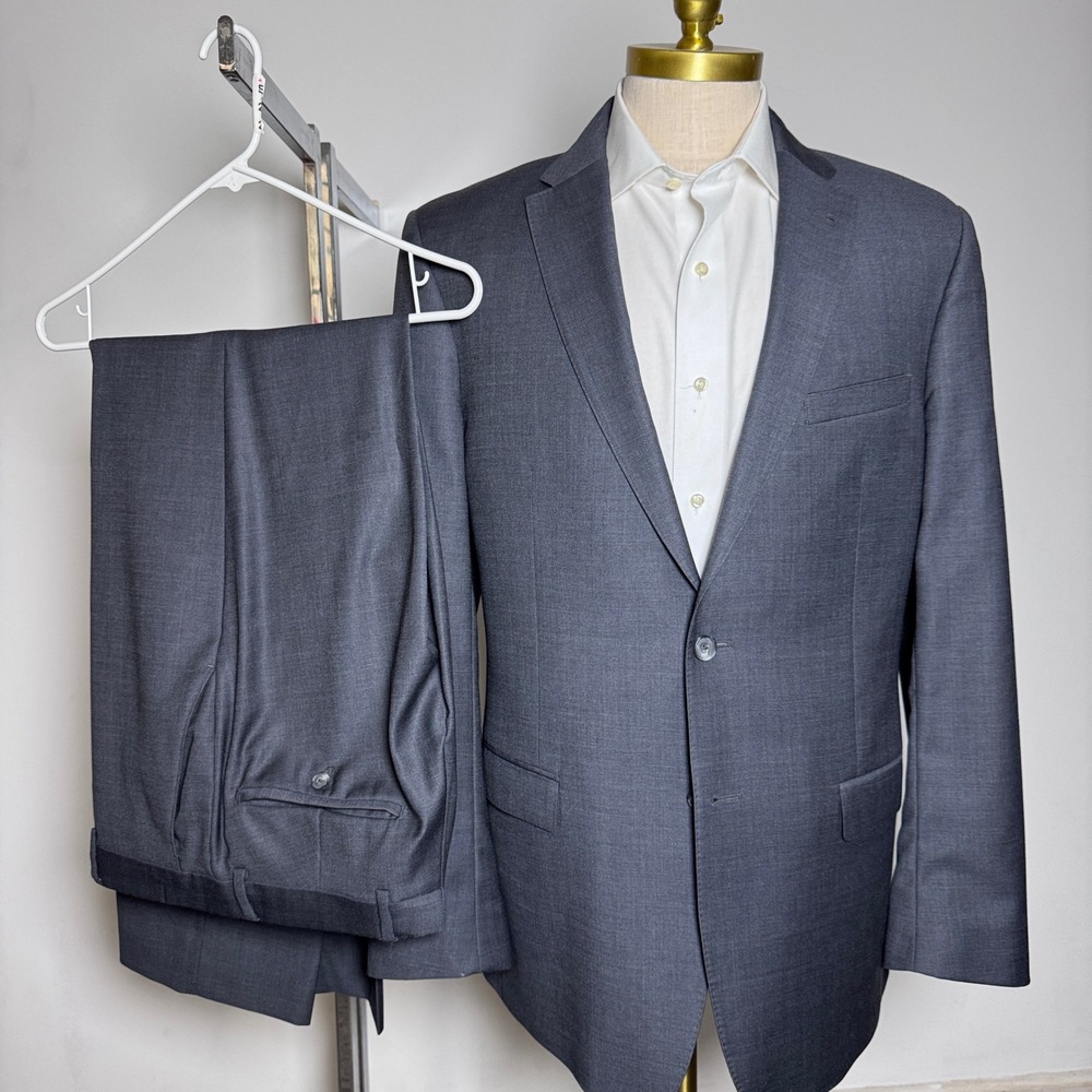 Joseph A. Bank Suit Mens 42L 32x33 Charcoal Gray Solid Slim Fit 100% Wool 2pc